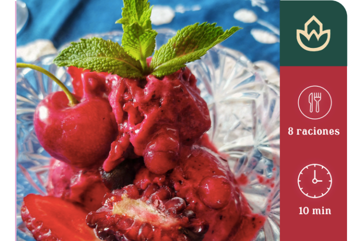 Sorbetes: de frutos rojos y de manzana, lima y menta